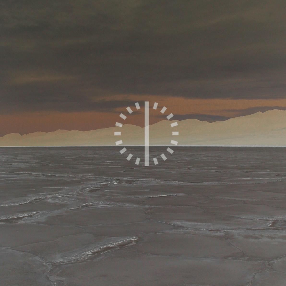 desert with brown color filter featuring a circular graphic with a vertical bar through it